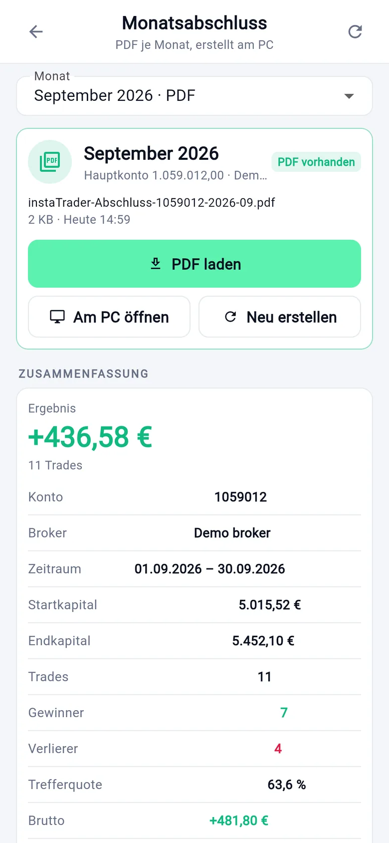 Monatsabschluss als PDF