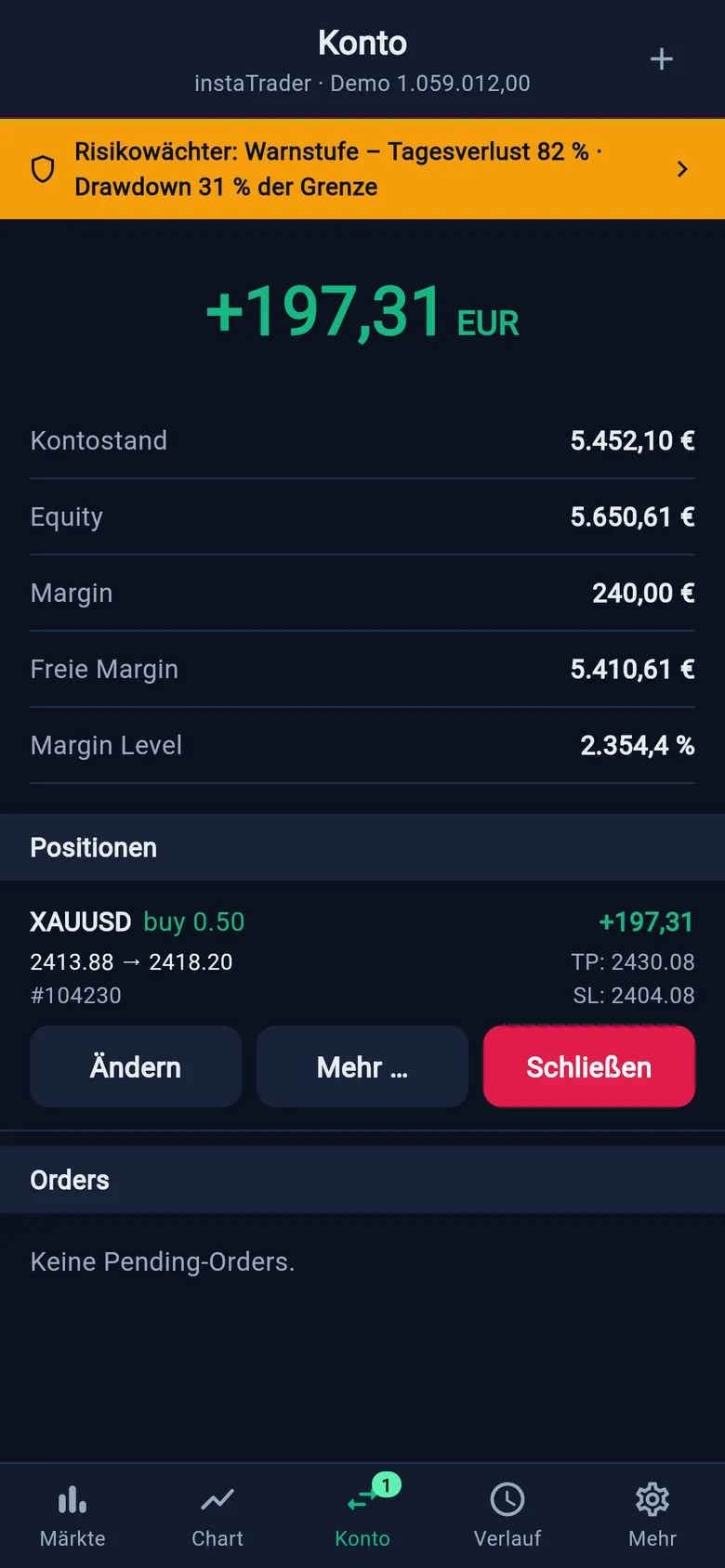 Konto im Dark-Modus