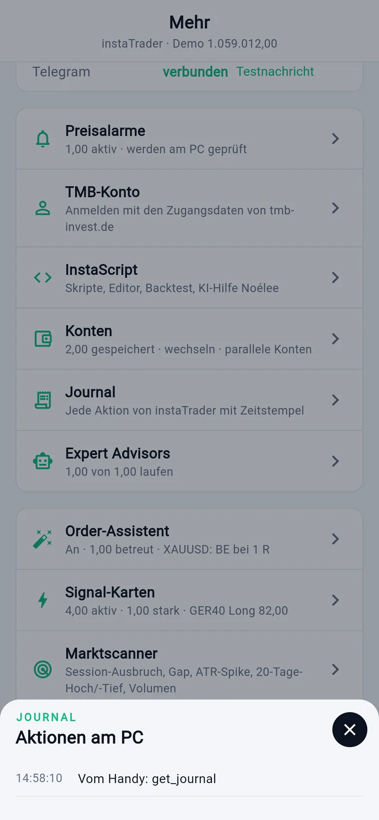 Journal: jede Aktion mit Zeitstempel