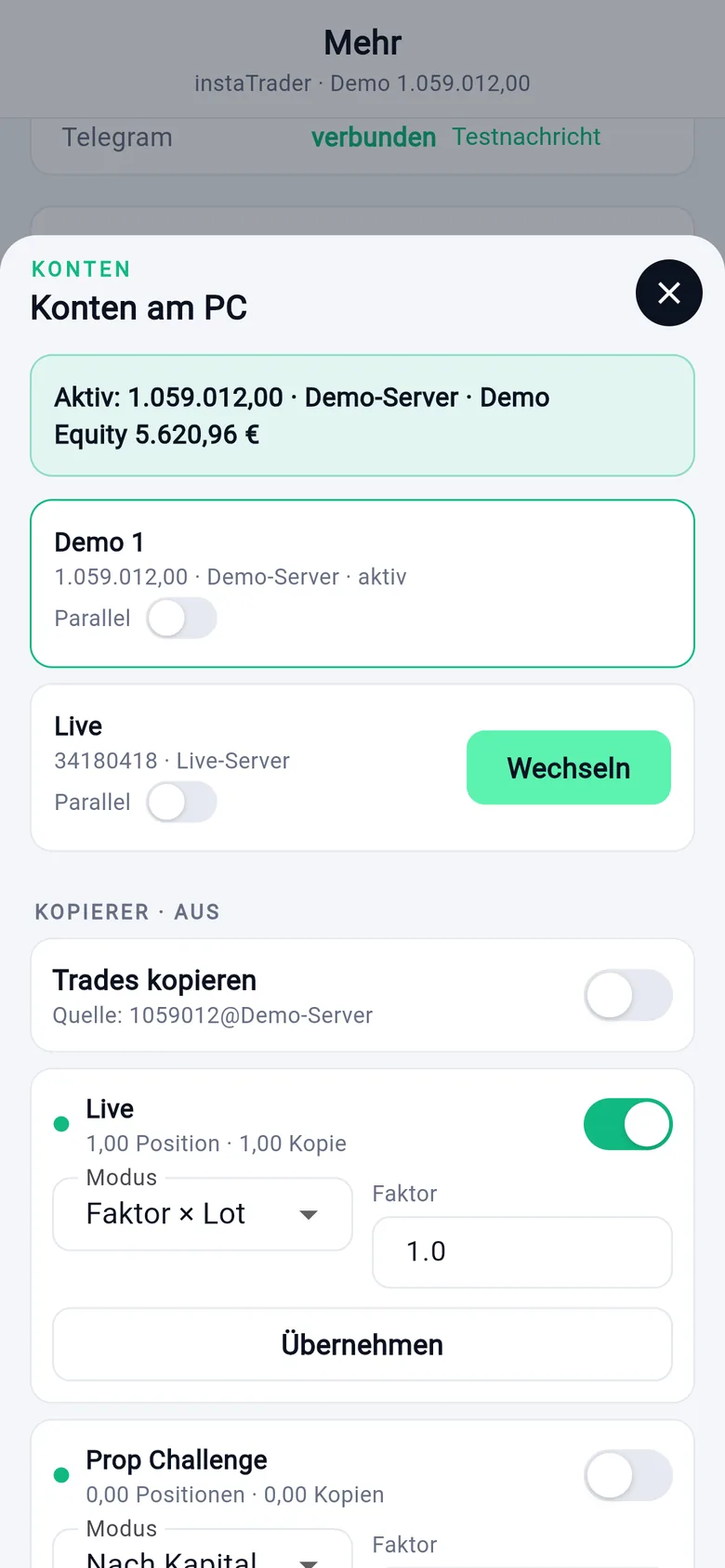 Konten wechseln und kopieren