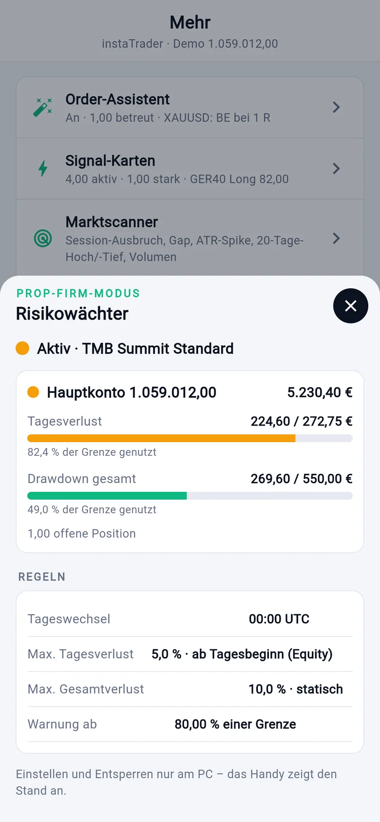 Risikowächter mit Tageslimits