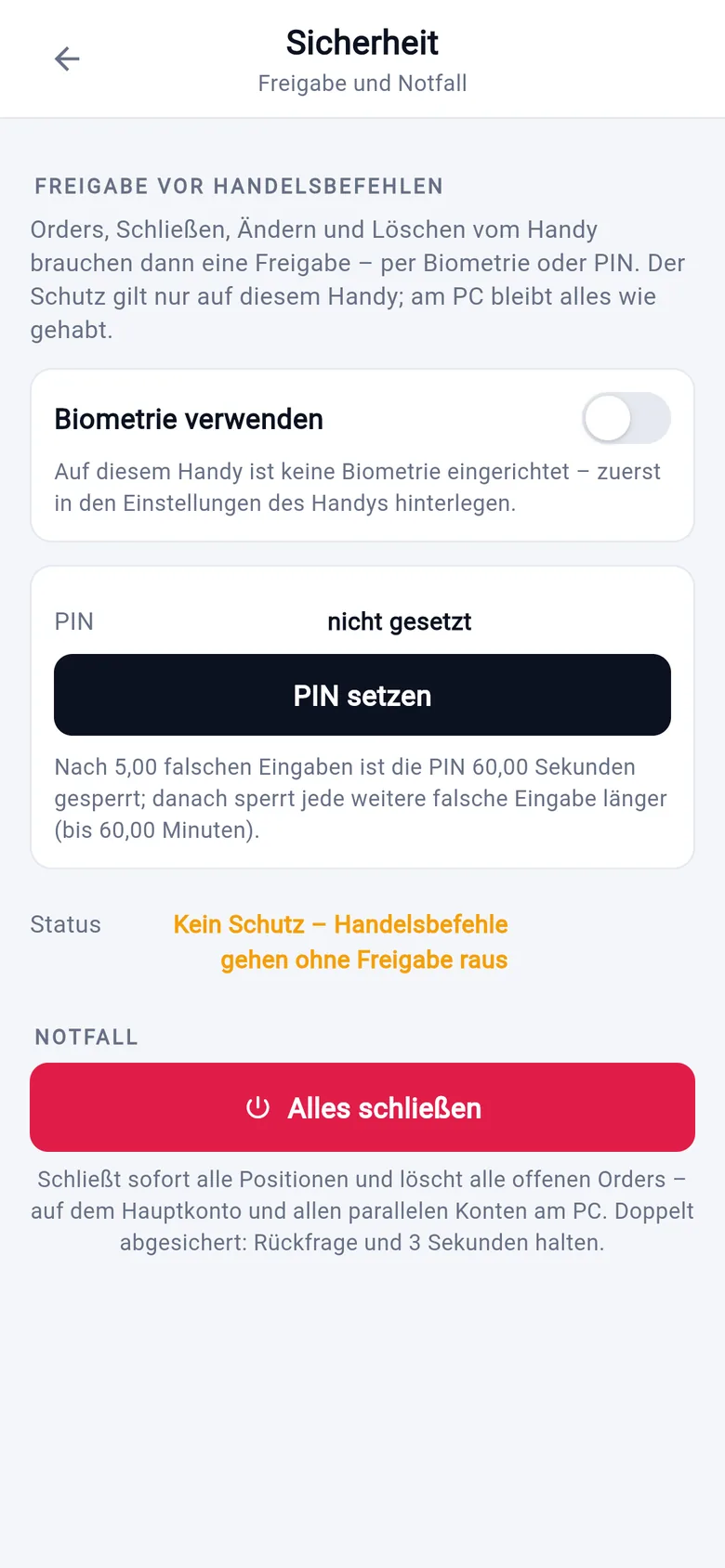 Freigabe per Biometrie oder PIN